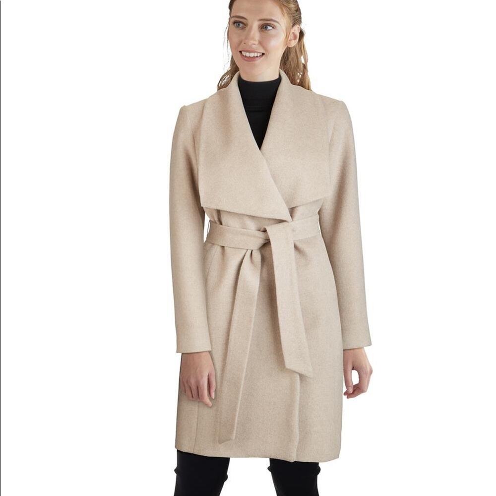 NEW Size 14  Cole Haan Belted Wrap Coat Bone missing belt